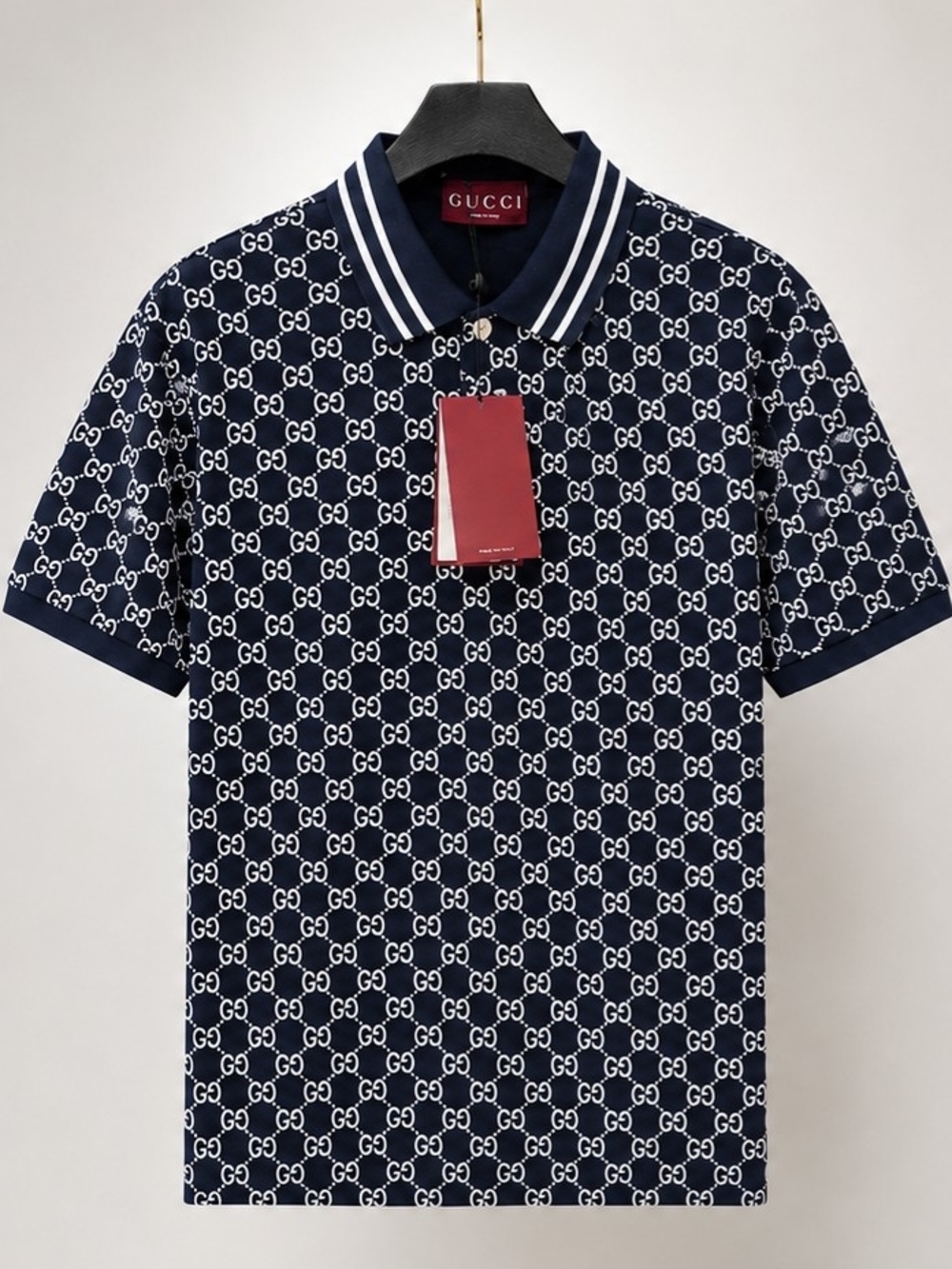 Gucci Navy Jacquard GG Logo Polo